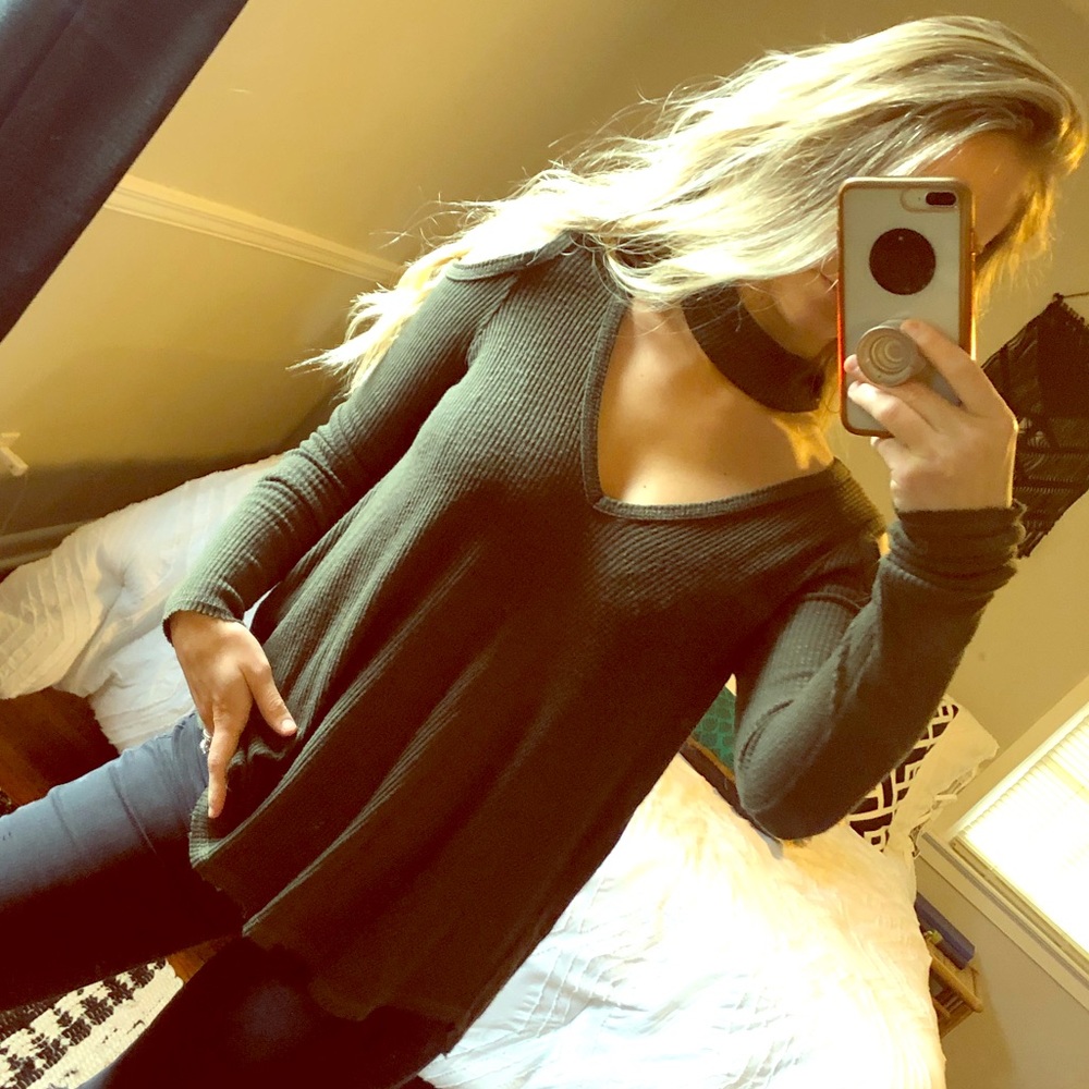 Olive green v neck blouse